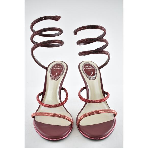 Rene Caovilla Cleo Bordeaux Red Strass Strappy Ankle Wrap Sandal Heel Pump 36.5 - Picture 7 of 12